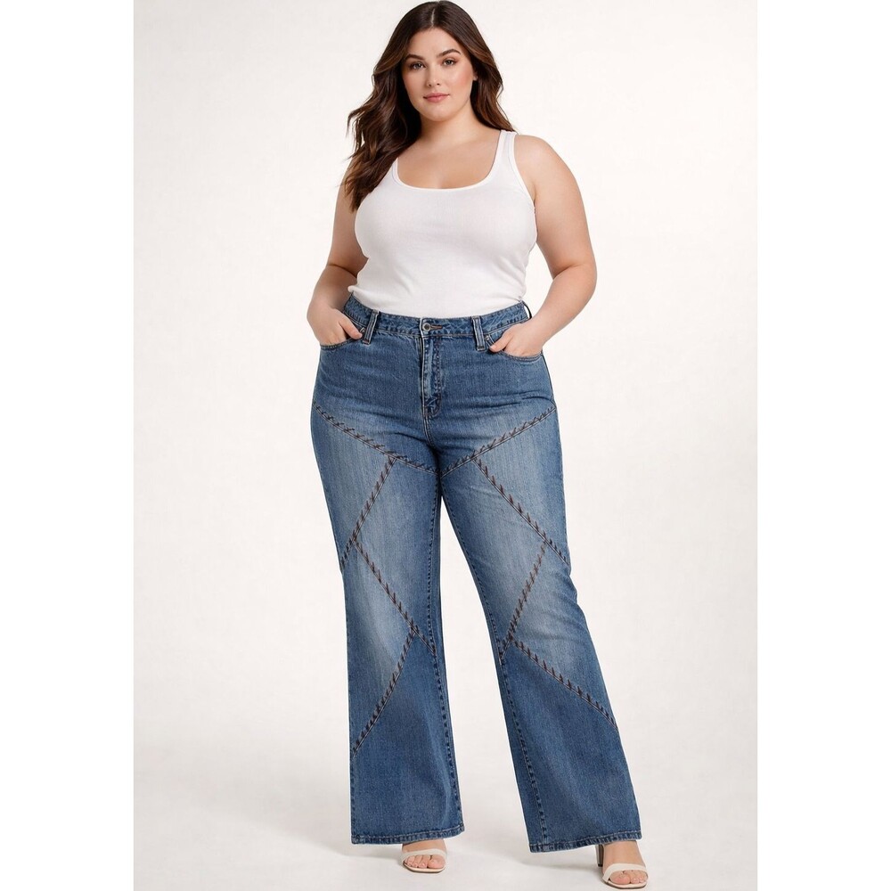 Zana Di Jeans Women’s Size 20 Wide Leg High Rise Blue Denim Y2K Contrast Stitch